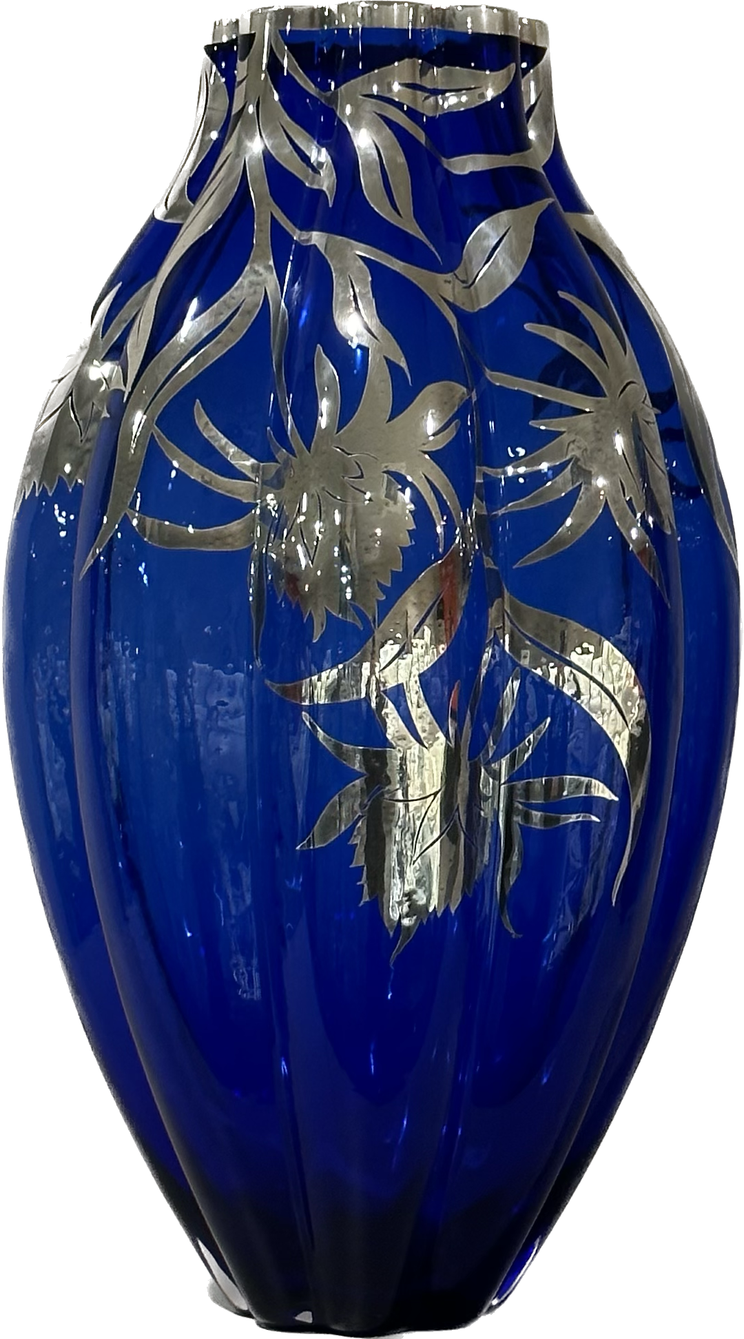 Art Argenti Vaso Glass Blu Blue Dekoracja Silver Flowers_Blu