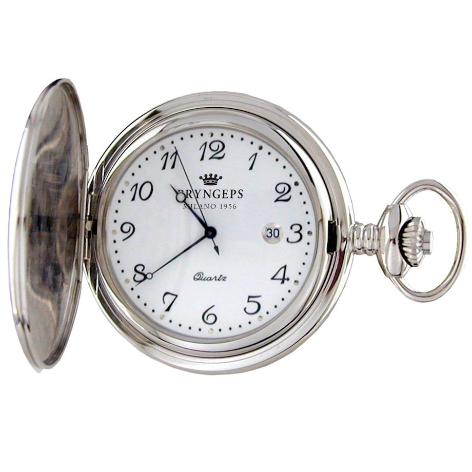 PRYNGPS Pocket Watch Savonette 47 mm biały kwarc stal T079/1