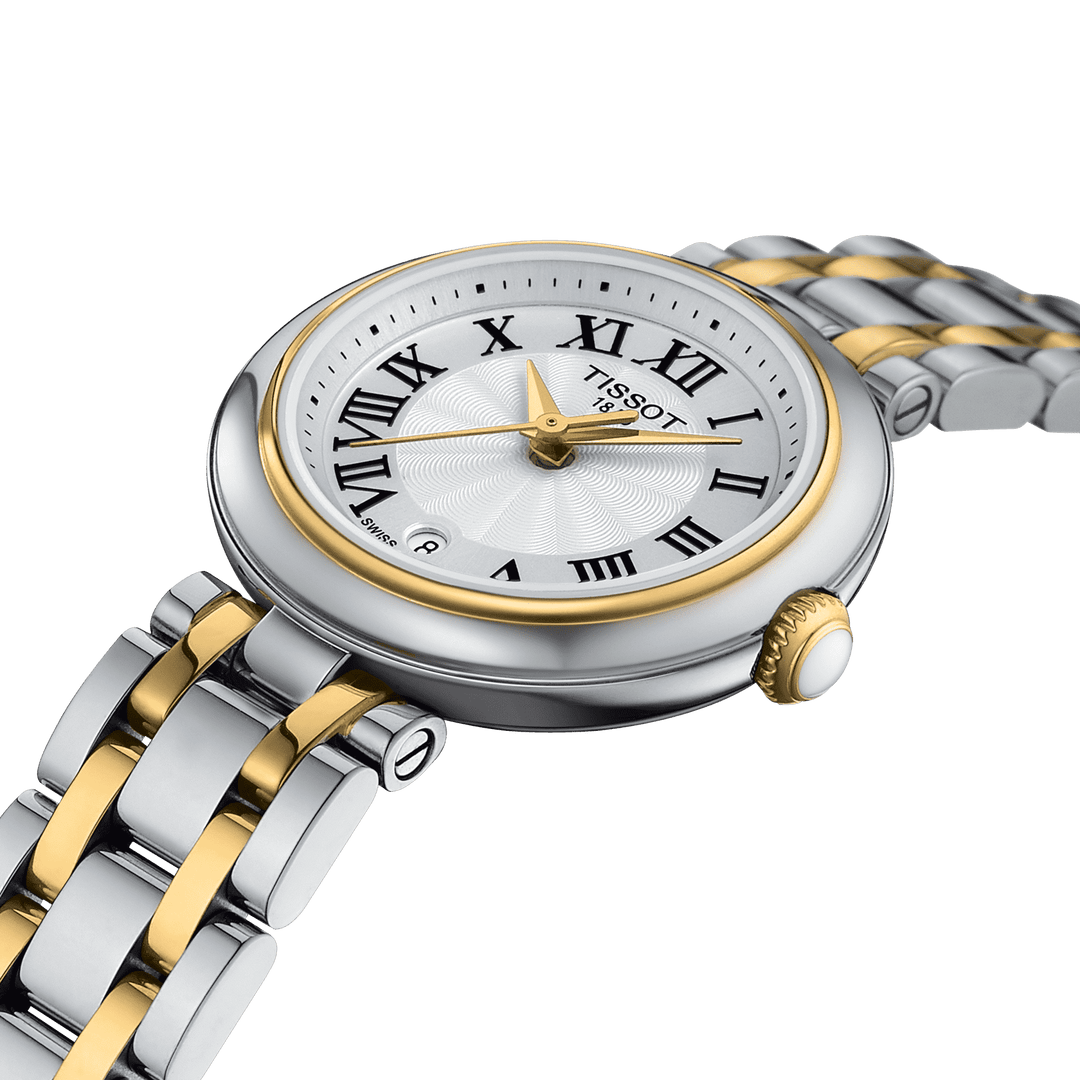 Tissot Piękny zegarek Mała dama 26 mm biały kwarc stalowy PVD kończy żółte złoto T126.010.22.013.00