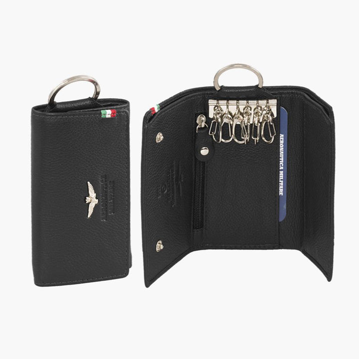 Aeronautica Militare Leather key ring with banknote holder and coin holder AM108-NE - Capodagli 1937