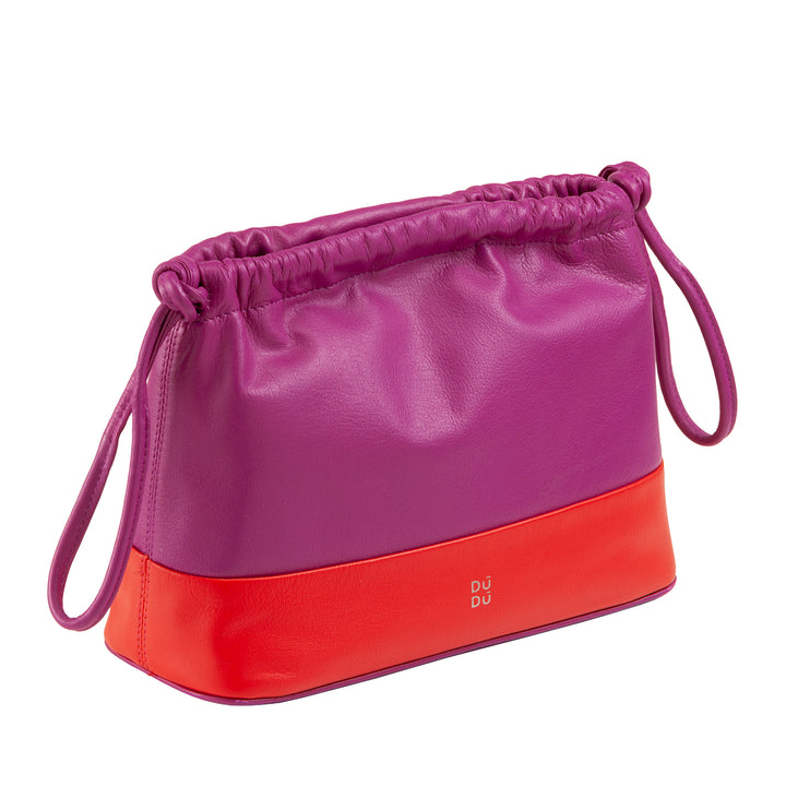 DuDu Dámská taška v měkké kožené tašce, barevná taška spojky spojky s coulisse a ramenní popruh