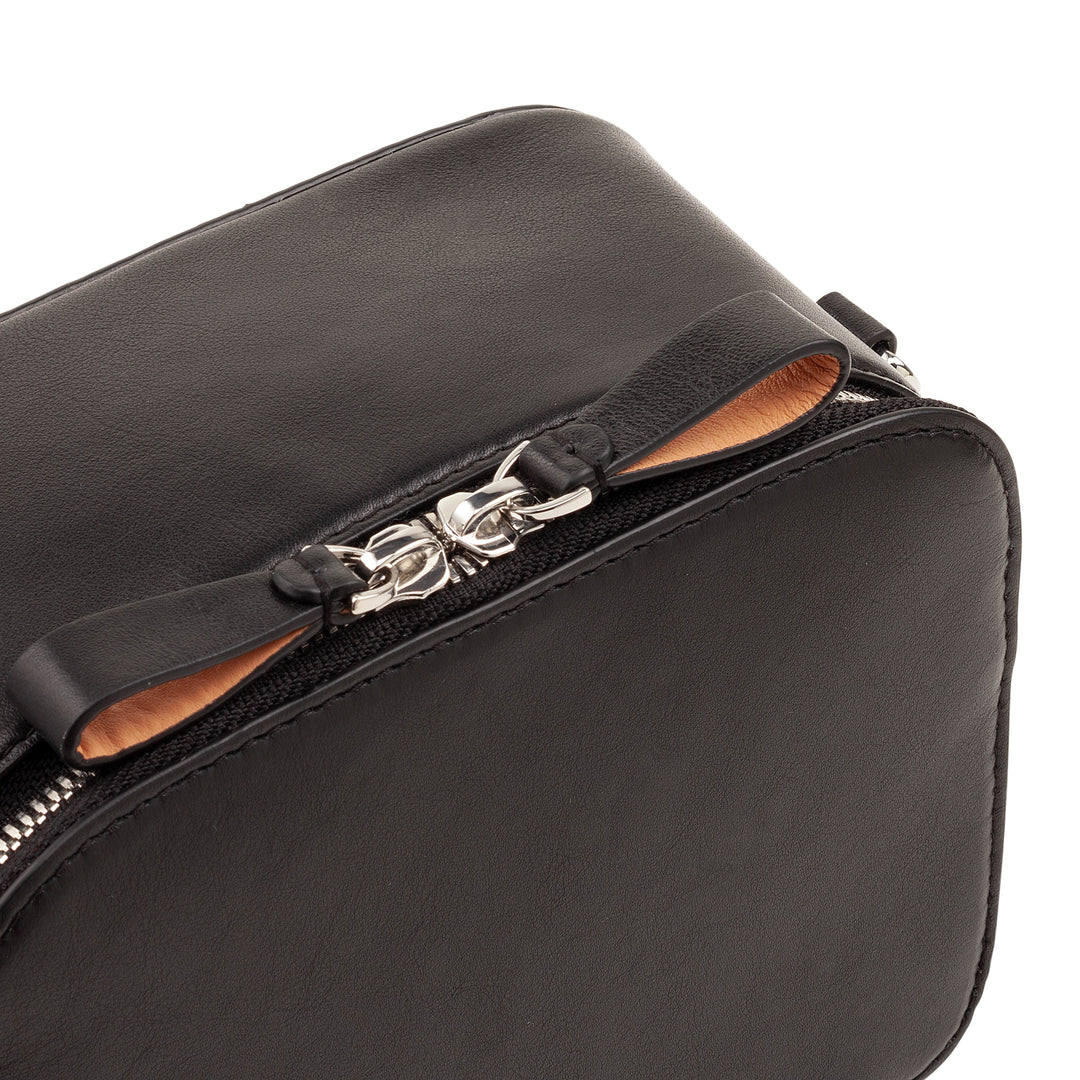 DuDu Lille læderskulderpose i læder, poseværelse med dobbelt skulderrem, lynlås lukning, elegant kompakt designpose