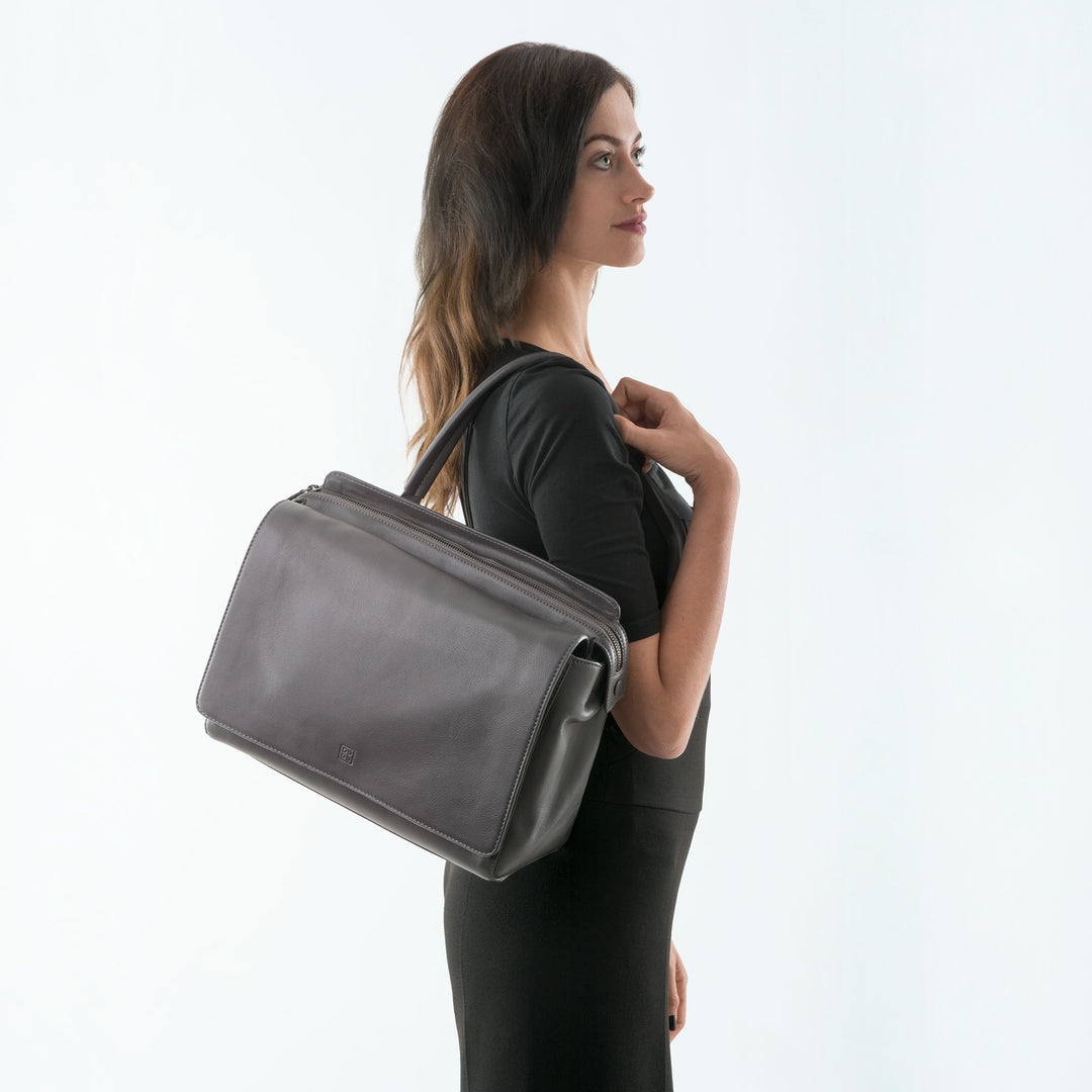 DuDu Elegantní velká dámská taška ve skutečné velké kožené dvojité vnější kapse s rukojetí a odnímatelným ramenním popruhem