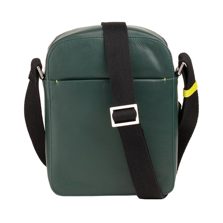 DuDu Mænds taske i ægte farverigt læder, justerbar skuldertaske, lille kompakt design, multi rum og lynlås lukning