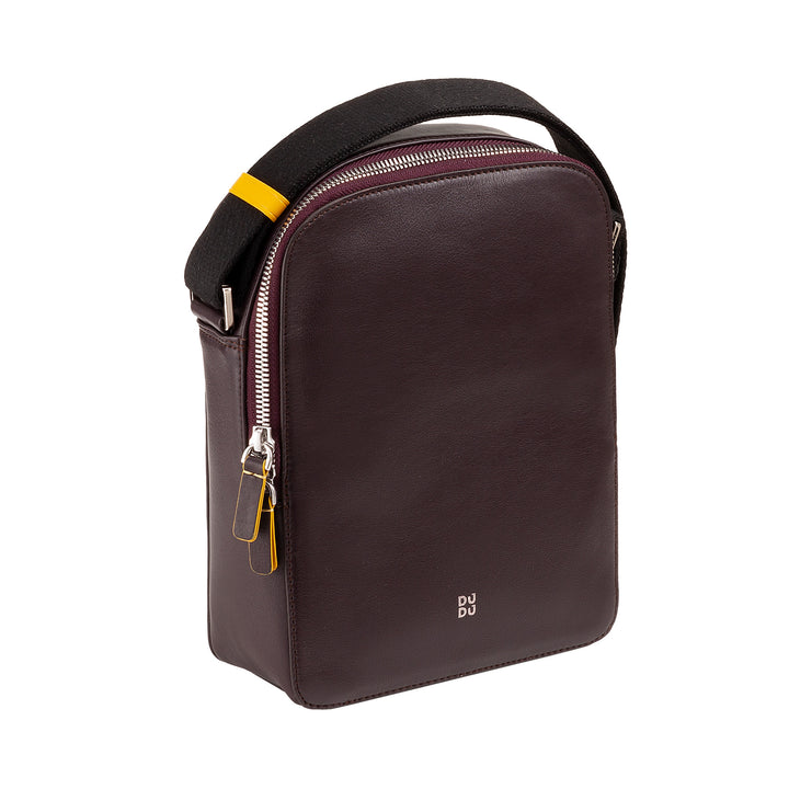 DuDu Torba męska w prawdziwej kolorowej skórze, regulowanej torbie na ramię, mały kompaktowy design, multi przedział i zamykanie