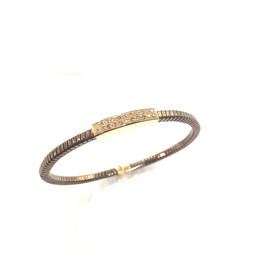 Čočky pouta s náramkem Rectangle Gold Pink 18kt ocelový povrch PVD hnědé diamanty 0183Br