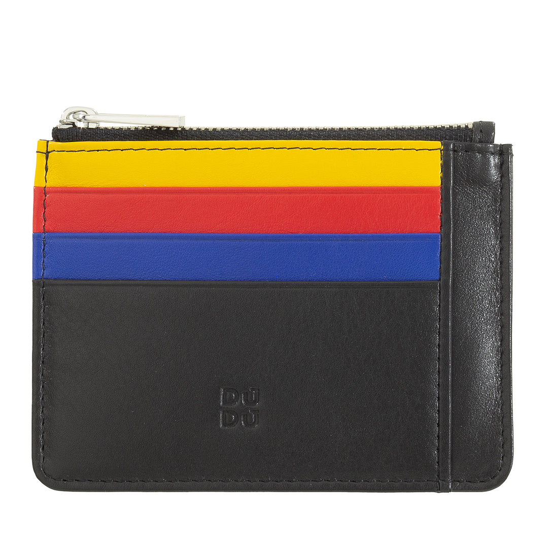 DuDu Torba kart kredytowych w prawdziwym kolorowym skórzanym portfelu z zamkiem błyskawicznym