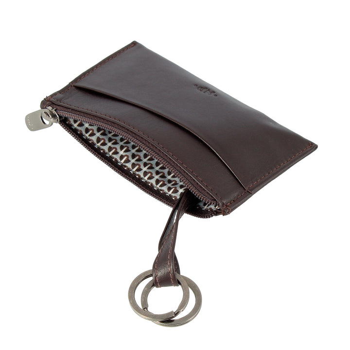 Nuvola Leather Keychain a Portamonete ve Vera Nappa Leather Packet pouzdro se zipem a 2 kroužky pro klíče