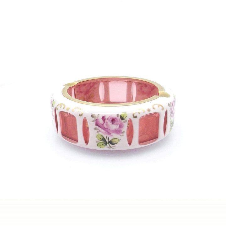 Kristall BOHEMIA Tschechoslowakei Aschenbecher aus Opalkristall mit Blumendekor und goldenen Verzierungen A-0288 - Gioielleria Capodagli