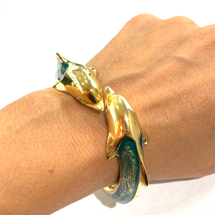 Dolphins bronze finish PVD yellow gold enamel bracelet 00676