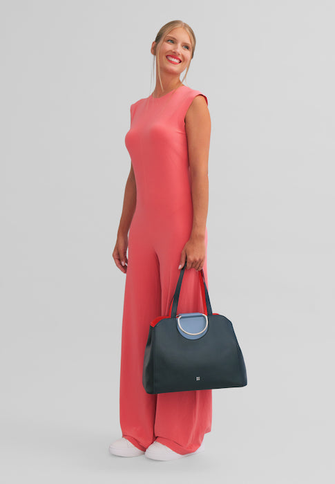 DuDu Duży kupujący damski w kolorowej produkowanej w Włoszech skórze, torebce, torbie na ramię, z podwójnymi uchwytami i uchwytami