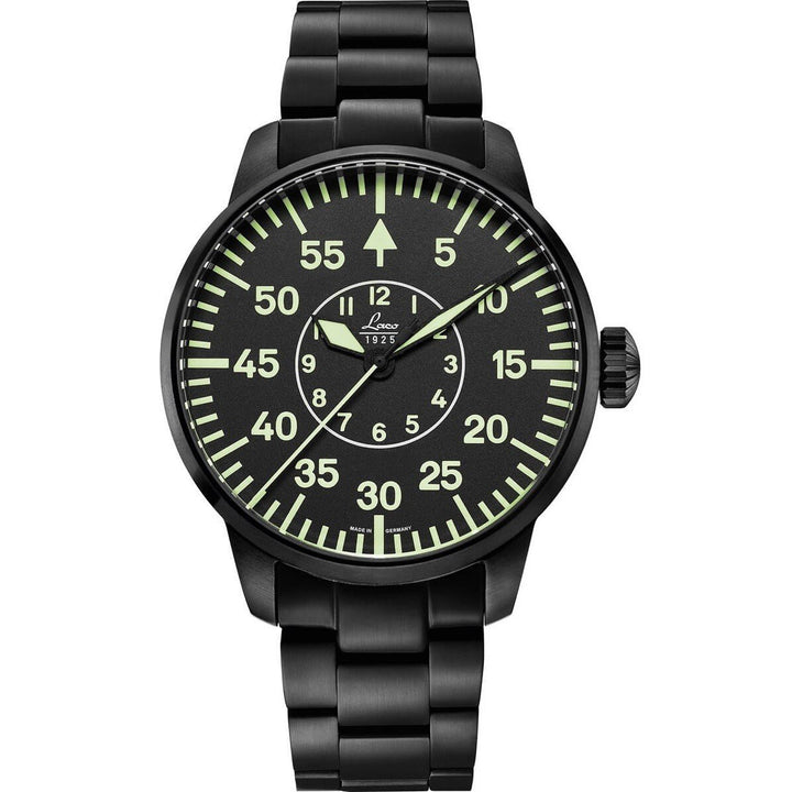 Laco 1925 orologio Pilot Watches Basic Sydney 42mm nero automatico acciai finitura IP nero 861890 - Gioielleria Capodagli