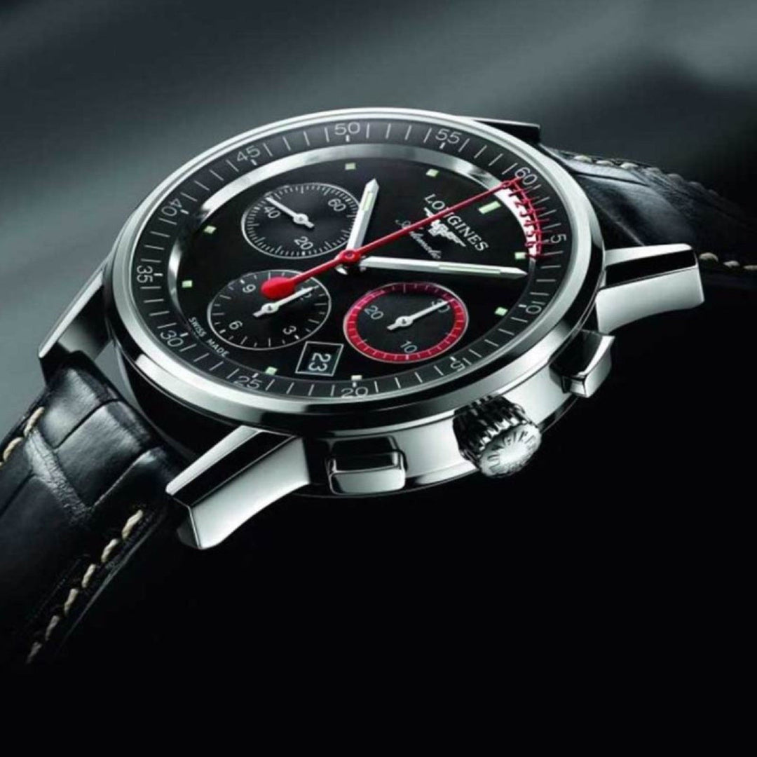 Longines orologio Column-Wheel Chronograph Record 41mm nero acciaio automatico L4.754.4.52.4 - Gioielleria Capodagli