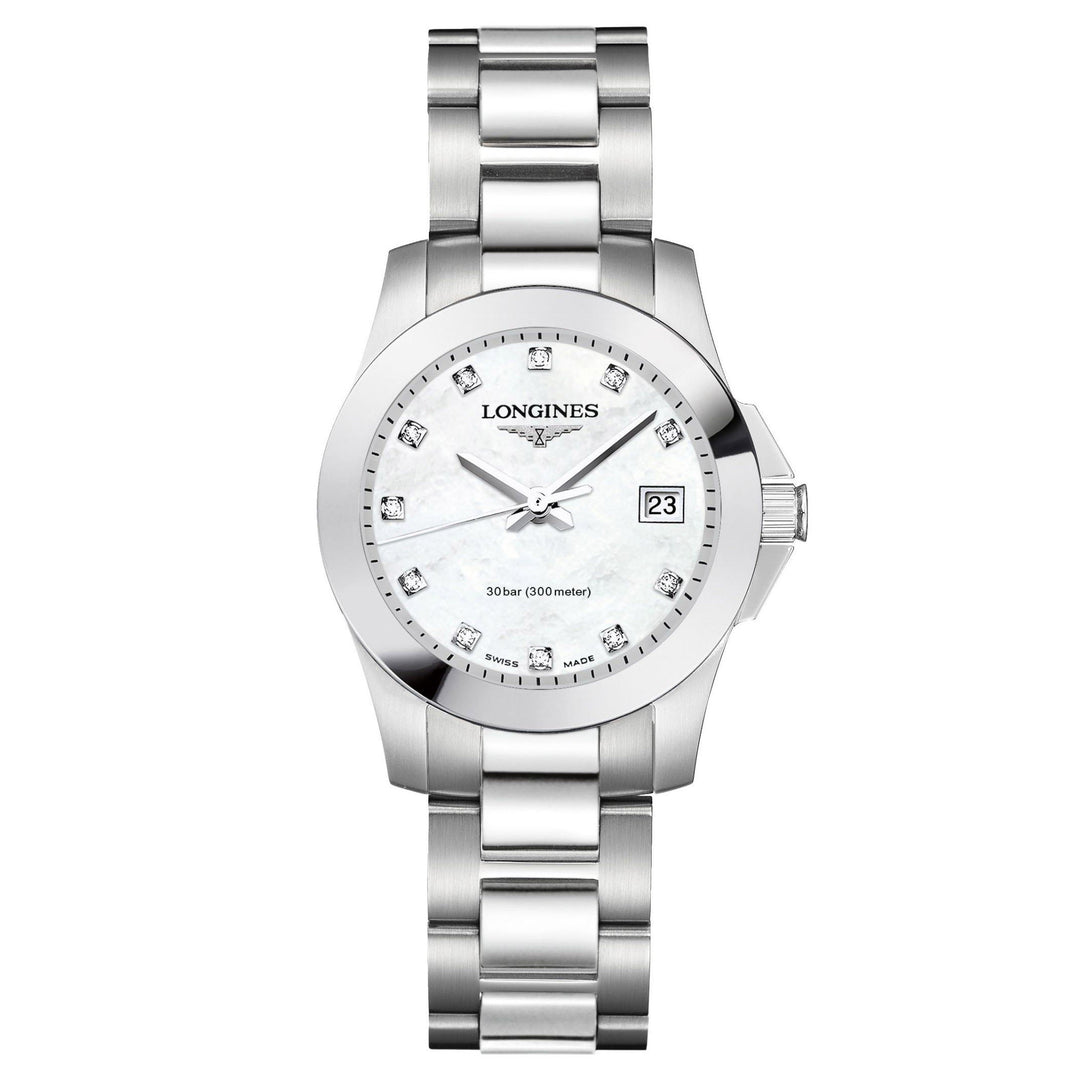 Longines orologio Conquest 29mm madreperla bianca diamanti acciaio L3.376.4.87.6 - Gioielleria Capodagli