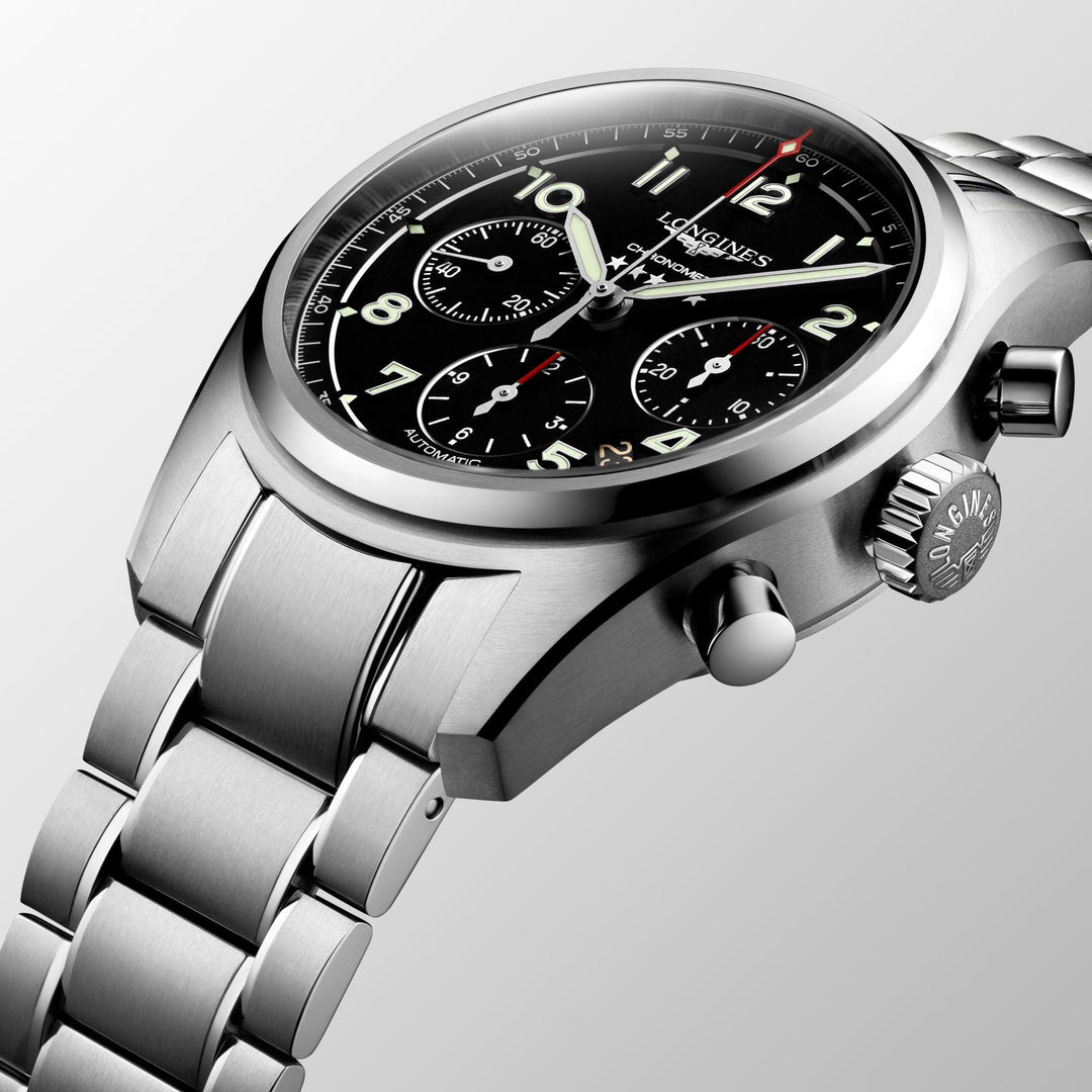 Longines watch Spirit chronograph 42mm black matt automatic steel L3.820.4.53.6 - Gioielleria Capodagli