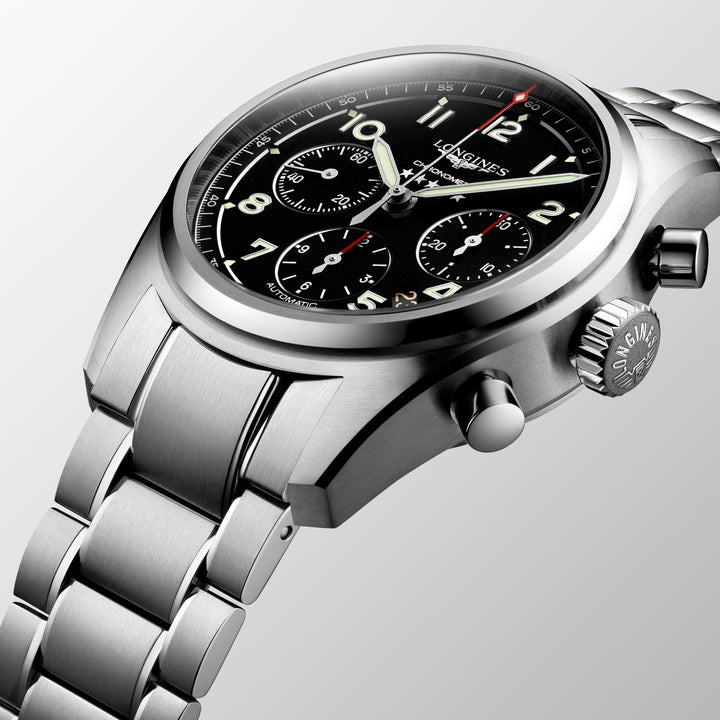 Longines watch Spirit chronograph 42mm black matt automatic steel L3.820.4.53.6 - Gioielleria Capodagli