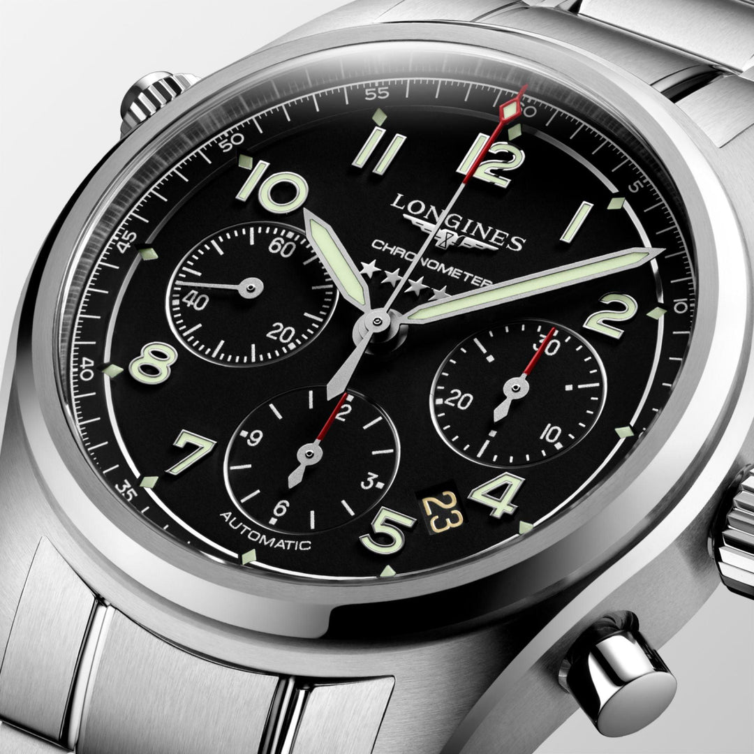Longines watch Spirit chronograph 42mm black matt automatic steel L3.820.4.53.6 - Gioielleria Capodagli