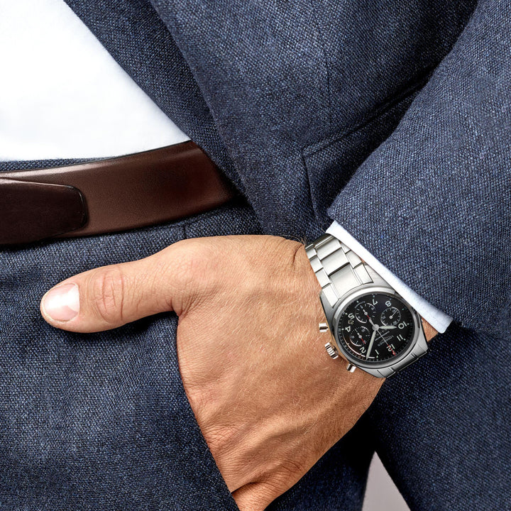 Longines watch Spirit chronograph 42mm black matt automatic steel L3.820.4.53.6 - Gioielleria Capodagli
