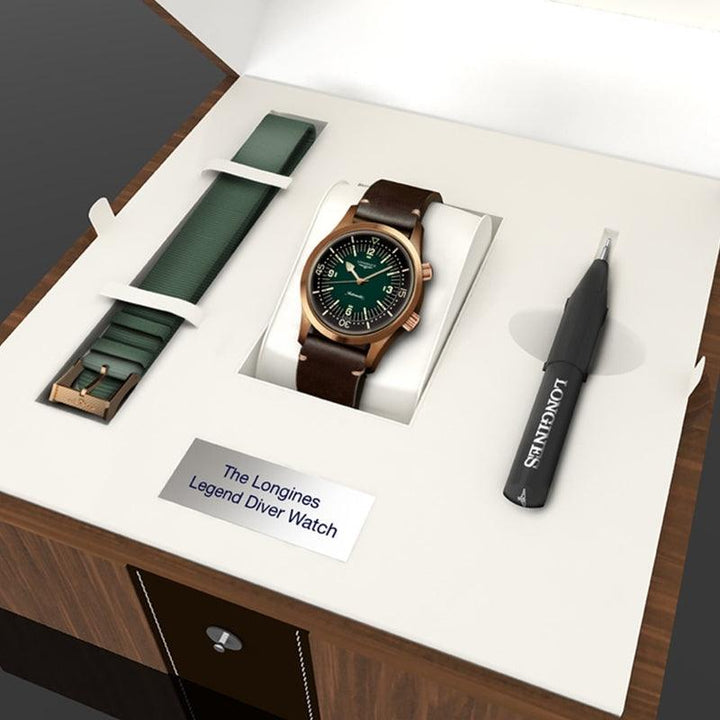 Longines orologio The Longines Legend Diver Watch 42mm verde automatico bronzo titanio L3.774.1.50.2 - Gioielleria Capodagli