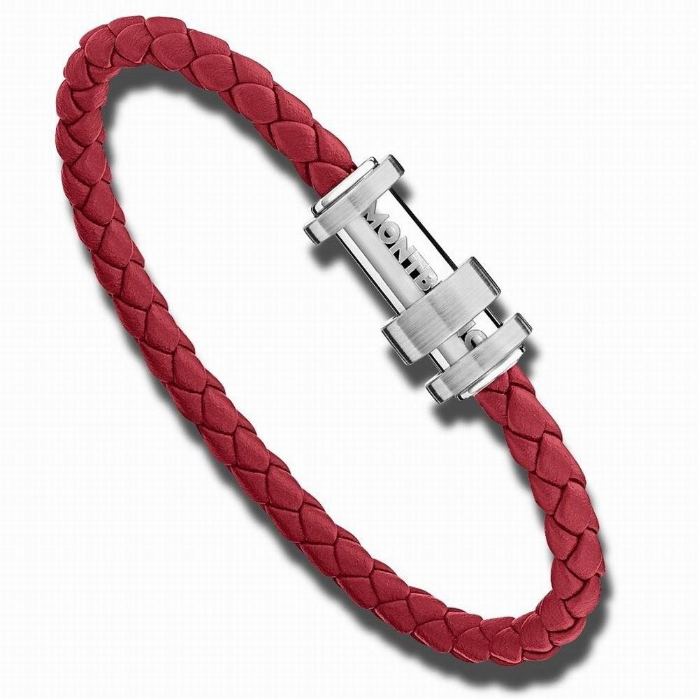 Montblanc bracciale uomo acciaio pelle intrecciata rossa (RED) 11888163 - Gioielleria Capodagli