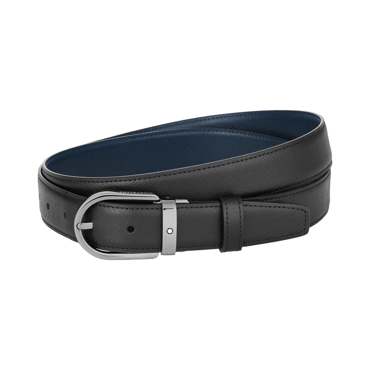 Montblanc belt 30mm reversible horseshoe buckle Sartorial leather black/blue 128763 - Capodagli 1937