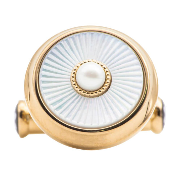 Boutons de manchette Montblanc Hommage à Victoria et Albert acier finition or nacre 129495 - Capodagli 1937