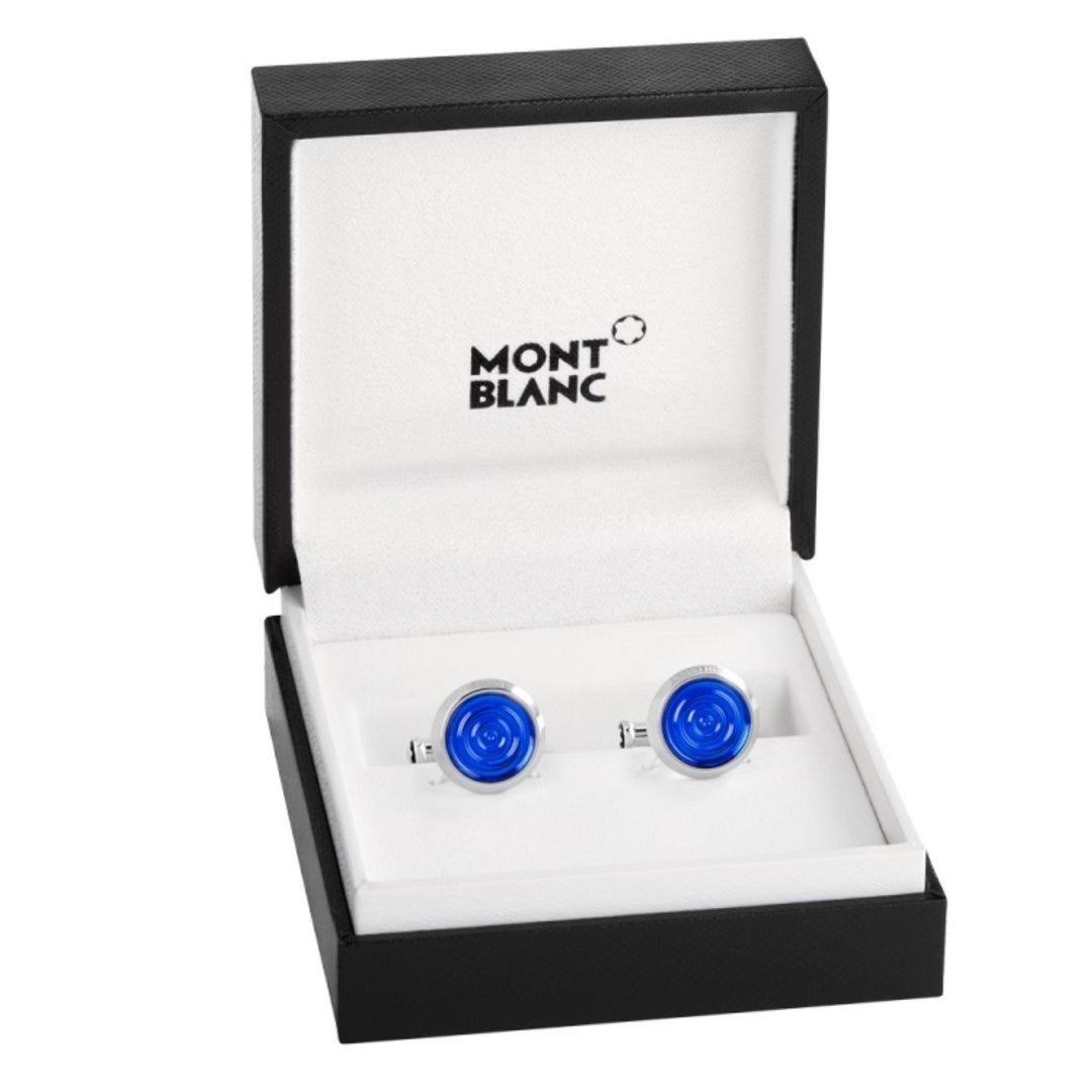 Montblanc gemelli Urban Spirit acciaio con inserto in resina blu 116655 - Gioielleria Capodagli