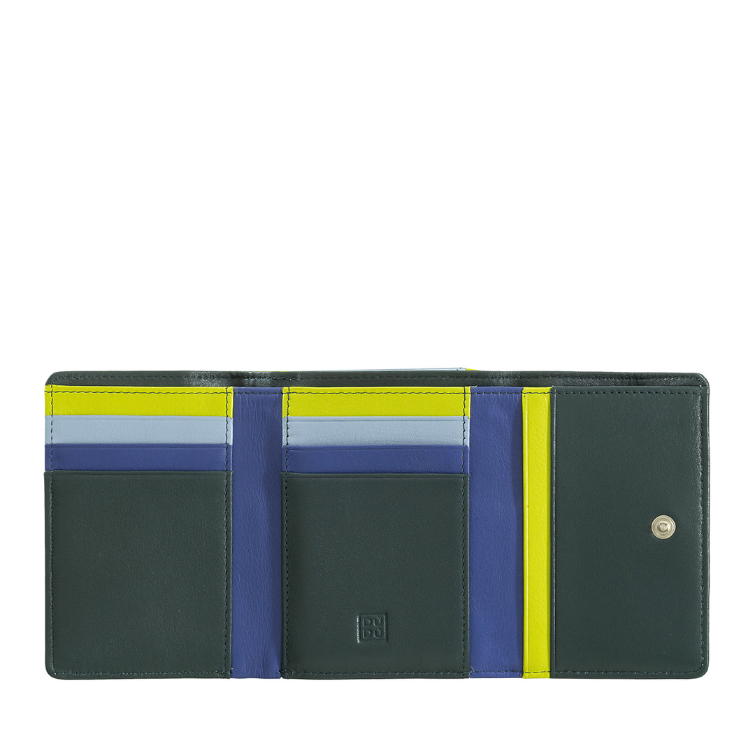 DuDu Mały portfel damski w skórzanej skórze RFID z kompaktowymi uchwytami rękodzieła 8 kart