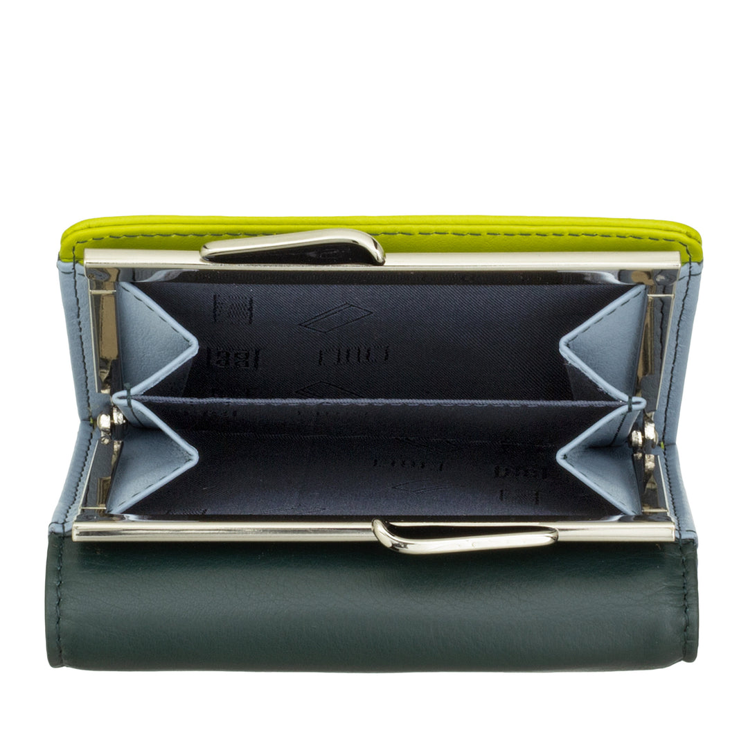 DuDu Kleine Frauenbrieftasche in RFID -Lederleder mit kompakten Handwerkhalter 8 Karten