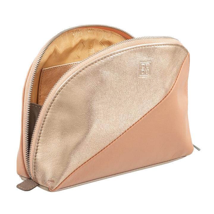 DuDu Beauty Case Trousi Travel Leather in Package Tricks Pink Metal Fashion Tricks med Zip Zipper