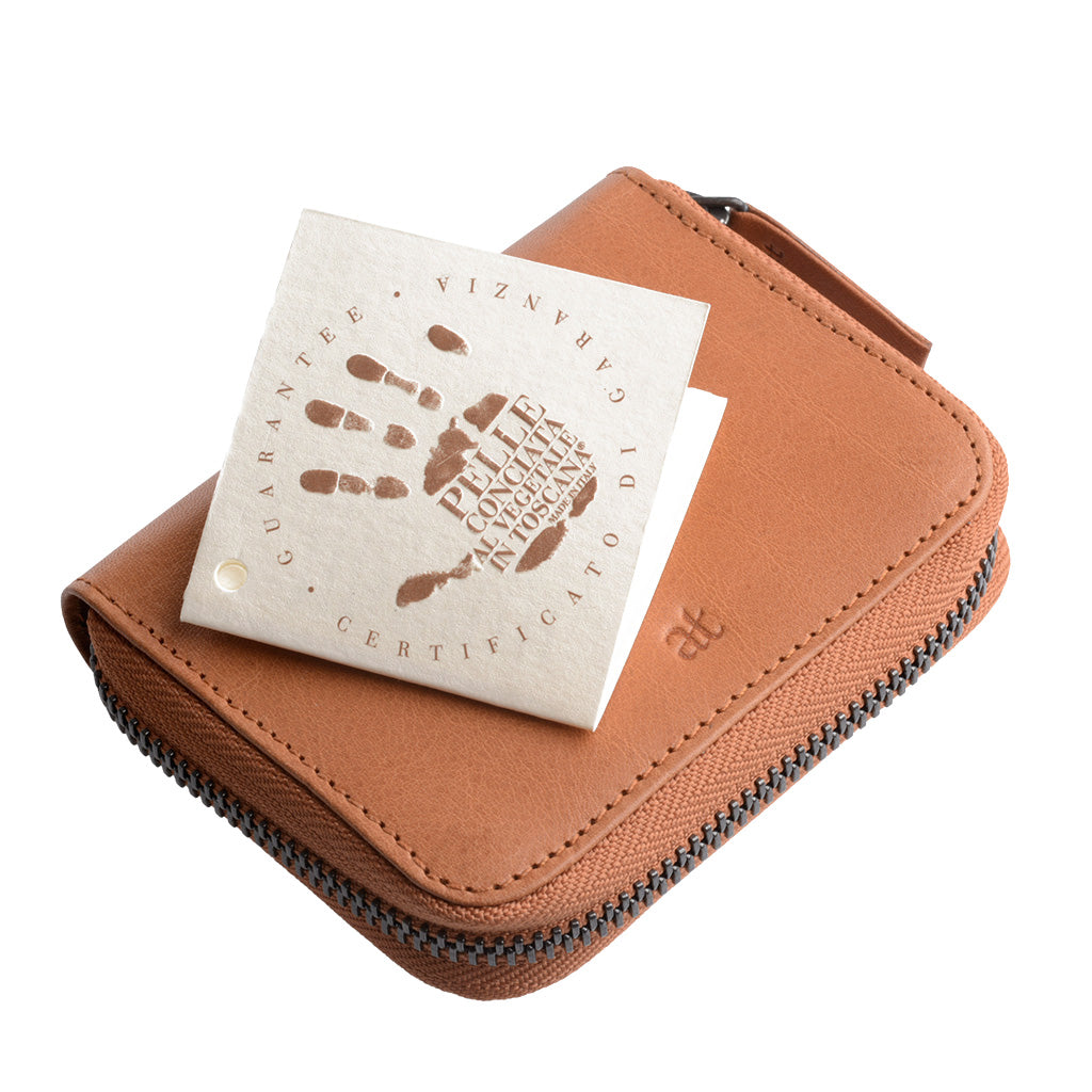 Držitel kreditní karty Antica Toscana se zipem zipu Zip kolem True Leather a 11 Tessere kapsa