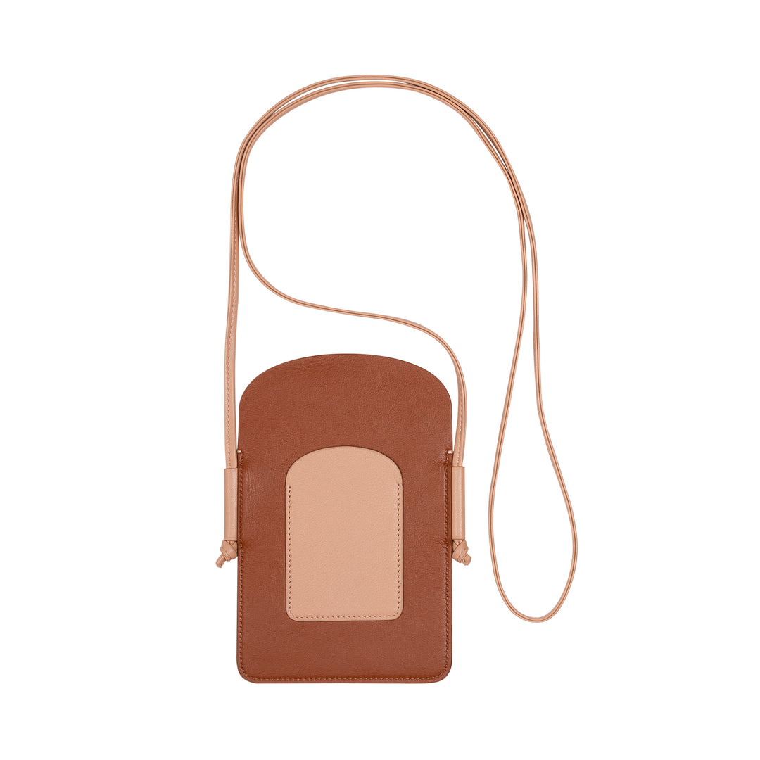 Dudu Cell Holder Holder Woman in Leather, Double Smartphone Holder Pocket, Tile Holder Pocket, justerbar blonder skulderrem