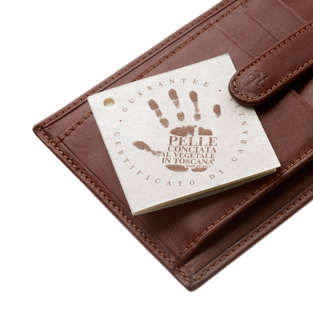 Antique Toscane Porte-cartes de crédit Homme en cuir véritable italien Porte-cartes mince mince avec bouton à clipser