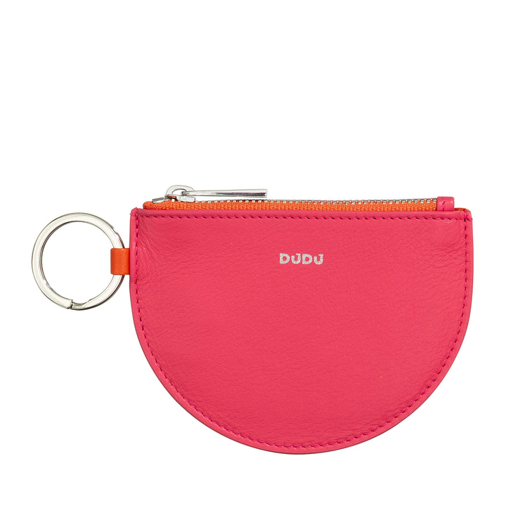 DuDu Porte-monnaie en cuir pour femme avec fermeture éclair et porte-clés bicolore Slim Design