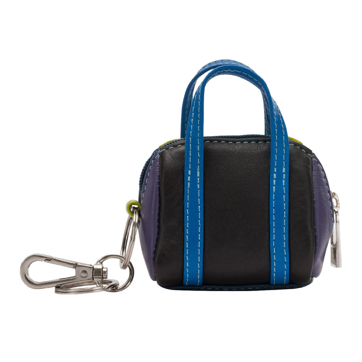 Duduk Keychain Door Handbag i farverig læder mini taske med lynlås lynlåsringe og karabinere