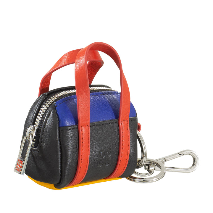 DuDu Schlüsselhaltertür Handtasche in farbenfrohen Leder -Mini -Tasche mit Reißverschlusszeiger und Karabiner