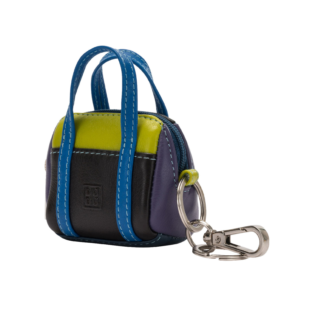 Duduk Keychain Door Handbag i farverig læder mini taske med lynlås lynlåsringe og karabinere