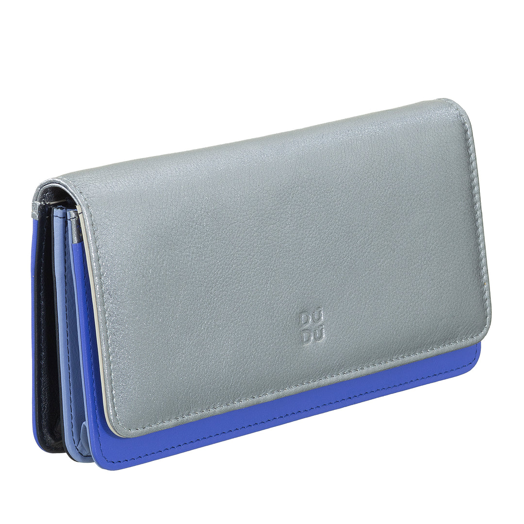 DuDu Lange lange kvinders tegnebog i lyserødt læder metallisk læder med multi-slot taskeholder og kort
