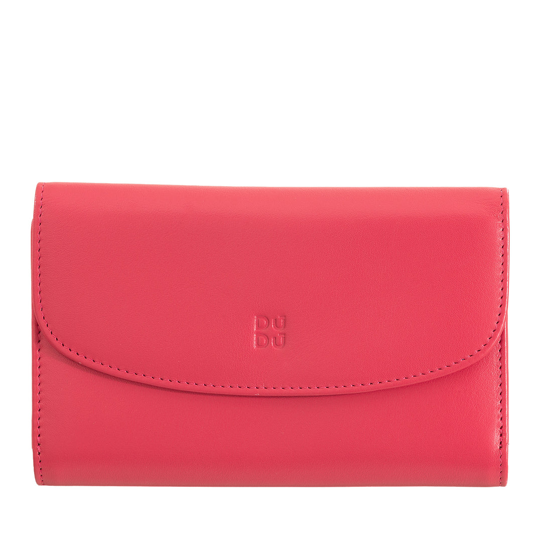 DuDu Kvinders tegnebog i farverigt blødt læder, taske med lynlåsholdere, 12 flisekort, flerfarvet