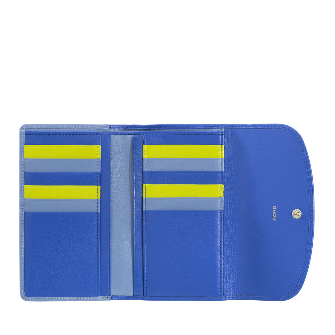 DuDu Dámská peněženka v barevné měkké kůži, taška s držáky na zip, 12 karet dlaždice, vícebarevné