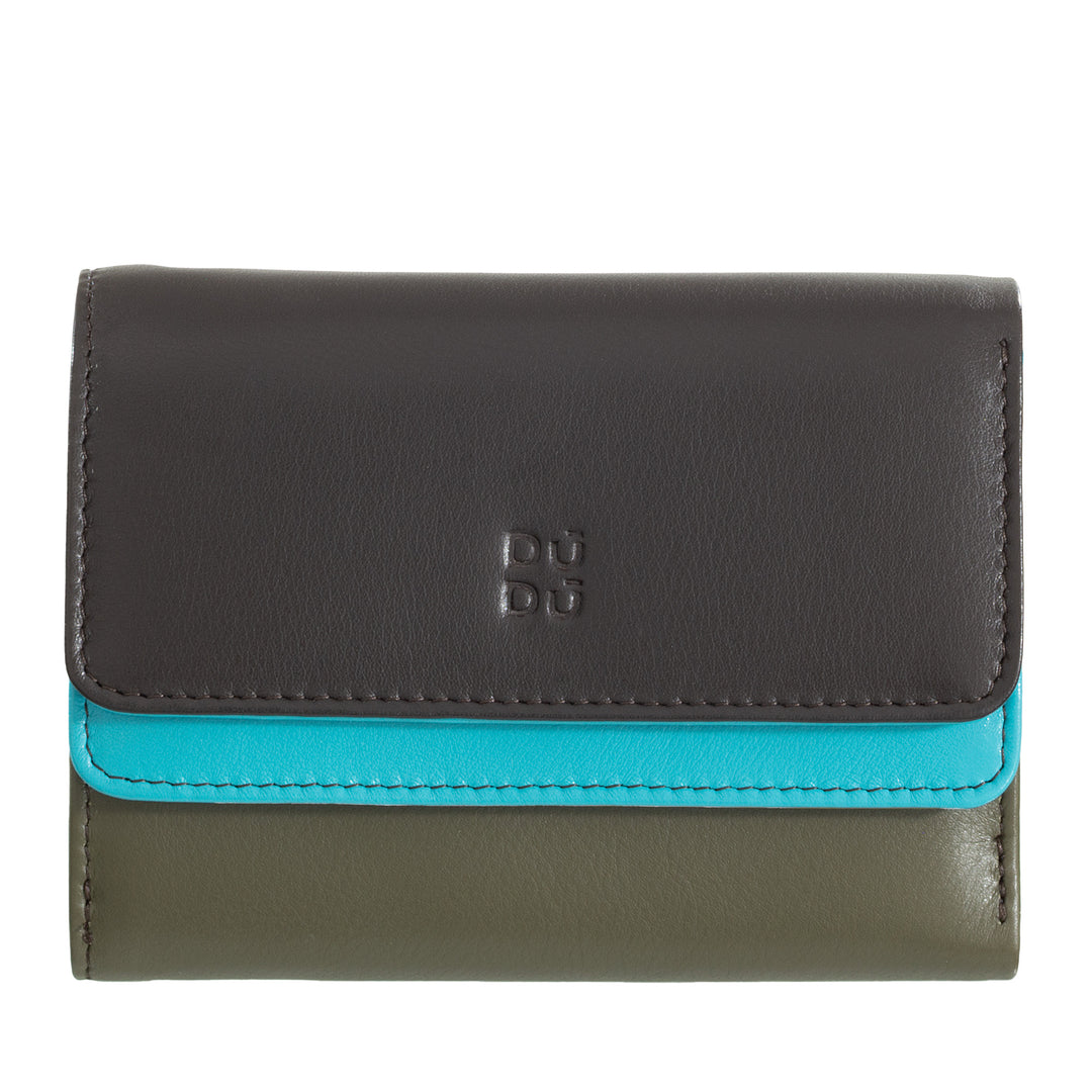 DuDu Dámská peněženka zbarvená RFID v měkké kůži s dvojitou klapkou a zipem