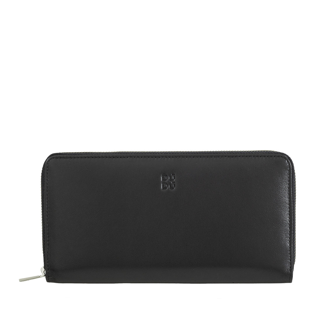 DuDu Duży portfel damski z skórzanym zamkiem LED RFID około 14 budżetów kart kredytowych i drzwi drzwi