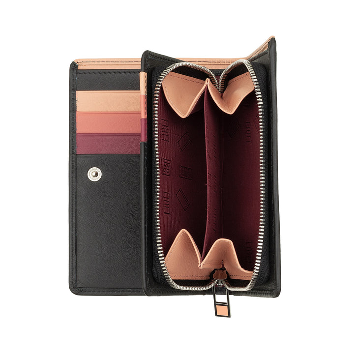 DuDu Farvelægning Kvinders tegnebog RFID i flerfarvet læder med lynlåsholdere, kortholderlommer og kort