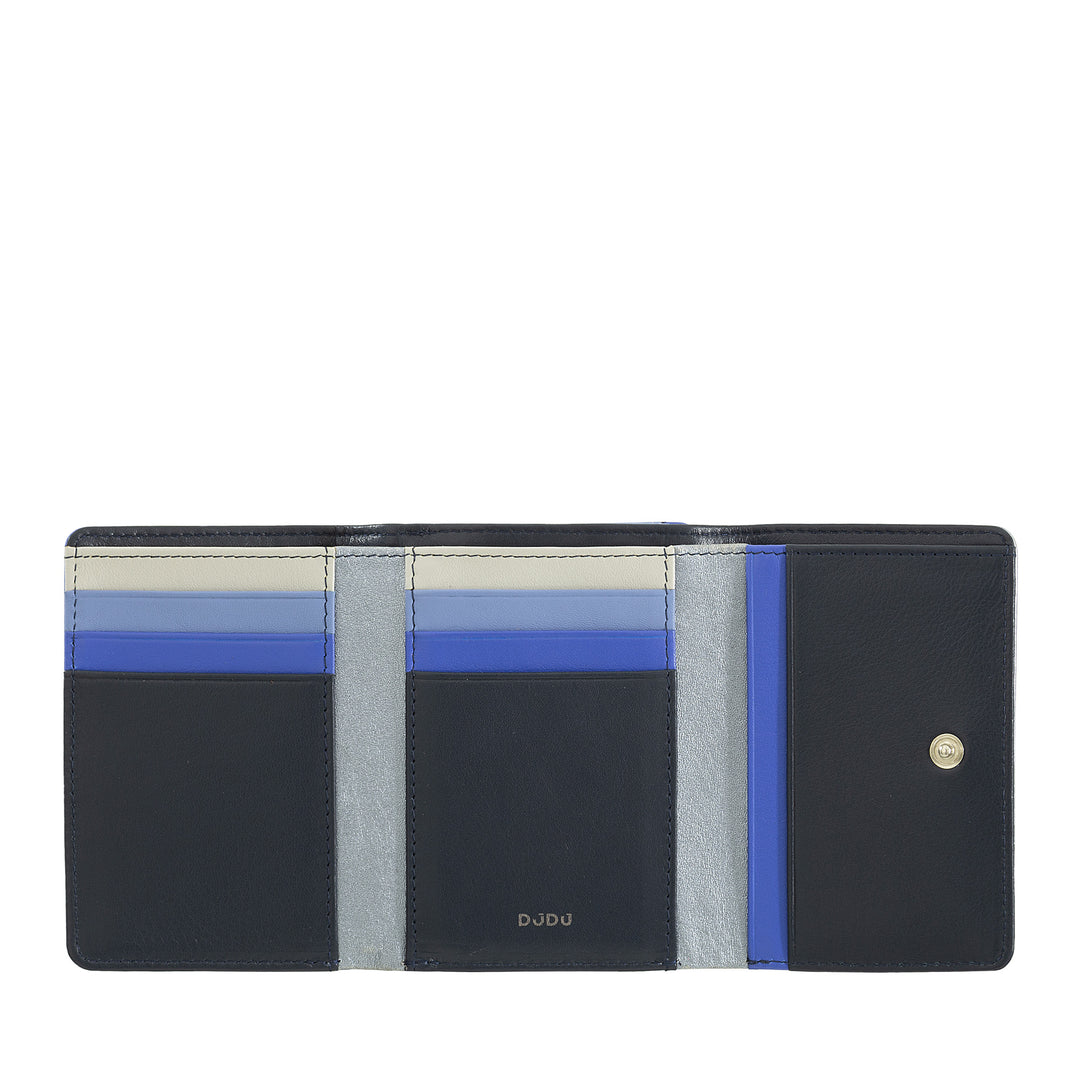 DuDu Peněženka pro malé dámské v měkké kožené lebce RFID, klikněte na CLACE CLAK, kompaktní design, 8 karetních balíčků