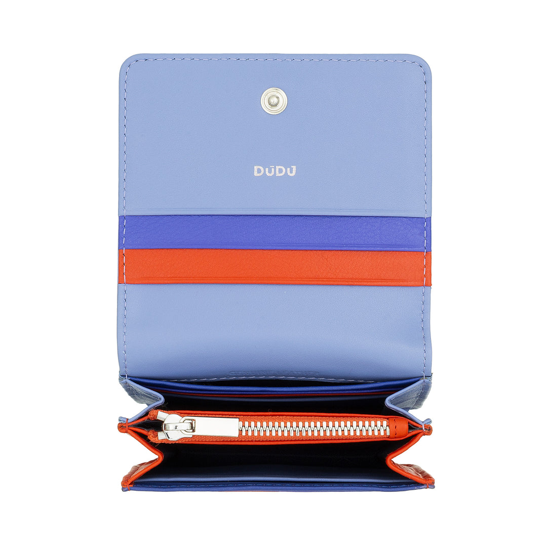 DuDu Mały portfel damski w skok skórzany Ultra Compact RFID z wewnętrznym zamkiem błyskawicznym i 8 uchwytów kart