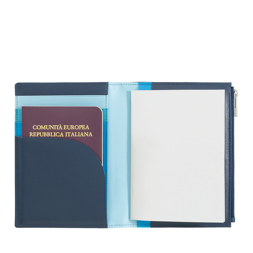 DuDu Porte-documents de voyage en cuir RFID Porte-passeport Block Notes A6 avec fermeture à glissière latérale