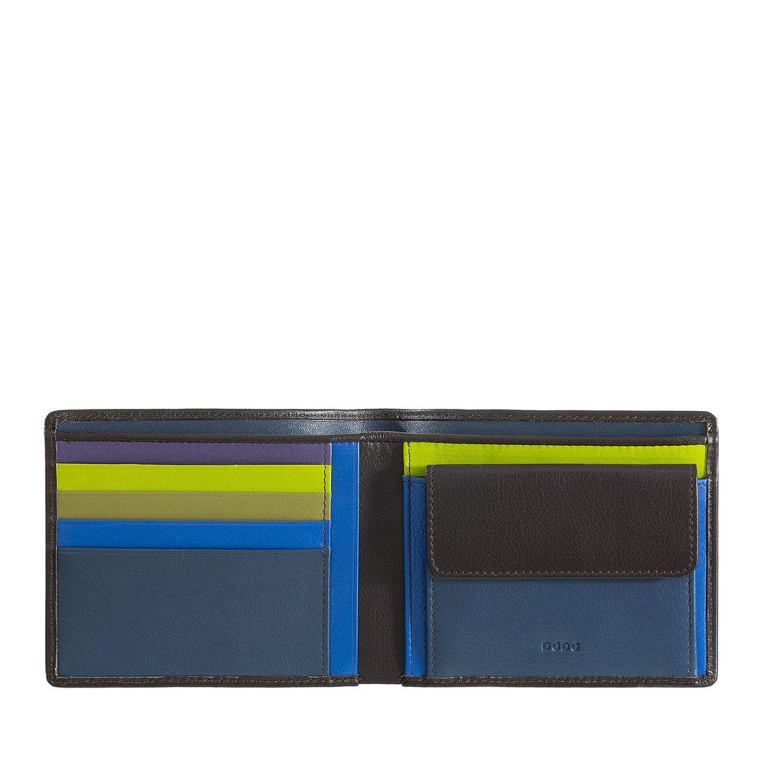 DuDu Portfel męski RFID w kolorowej skórze nappa z Portamonete i uchwyt na karty