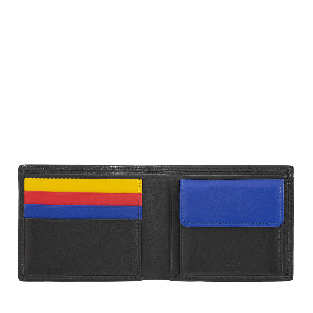DuDu Pánské štíhlé kožené peněženky s držitelem kreditní karty RFID s barevnými dveřmi peněženky