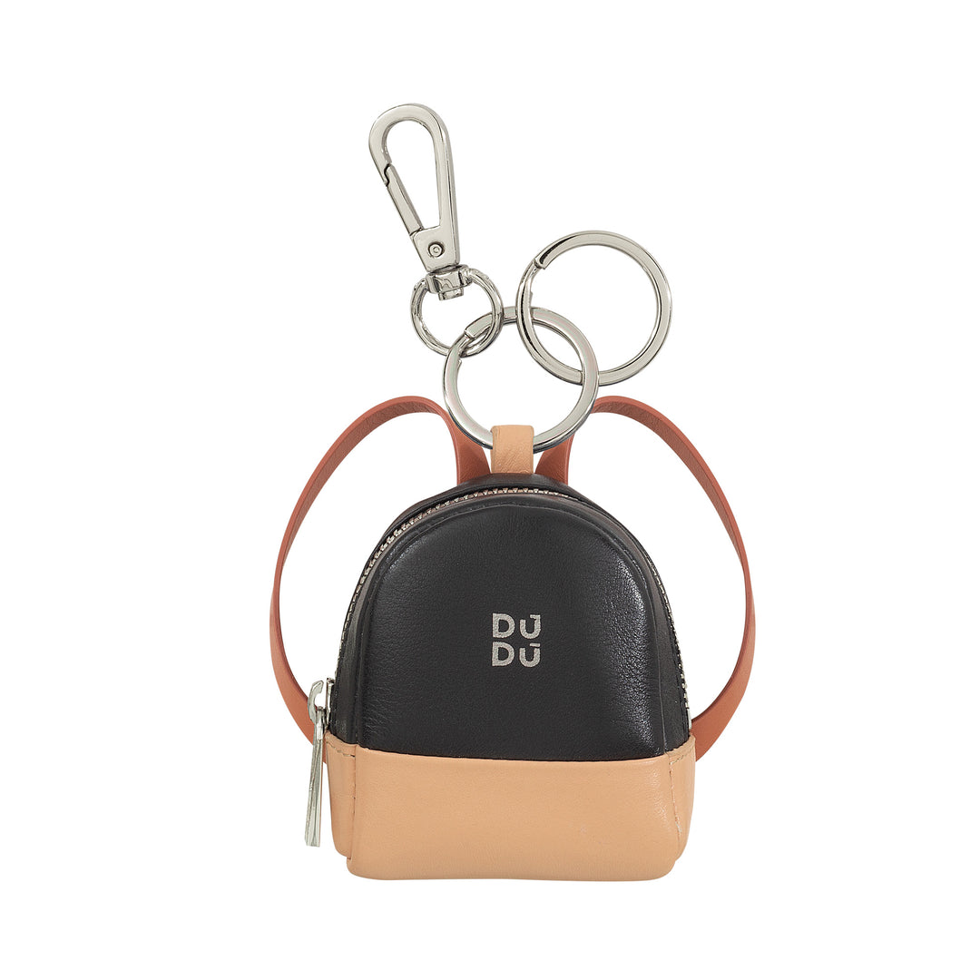 DuDu Malý držák Borsello s ženou Keychain in Leather, Mini Batock Design, Zip zip, dvojitý prsten a musktone