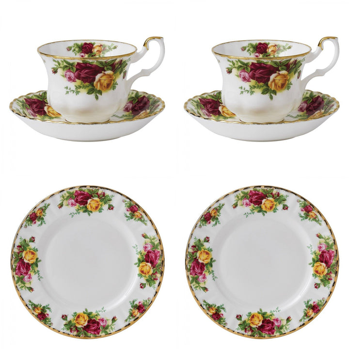 Royal Albert servizio 2 tazzine da caffe + 2 piatti dolce Old Country Roses porcellana Bone China finiture oro A/0870 - Gioielleria Capodagli